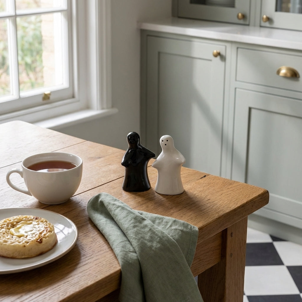 Ceramic Hugging Couple Salt Pepper Shaker Set, Pack of 2, Black White Kitchen Decor