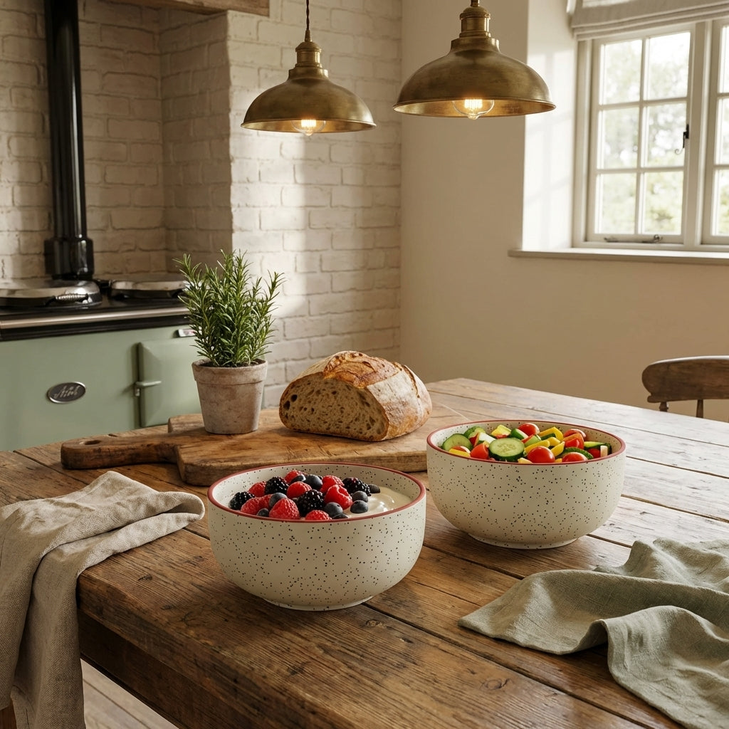 Rustic Speckled Ceramic Bowl Set, Pack of 2, Matte Finish