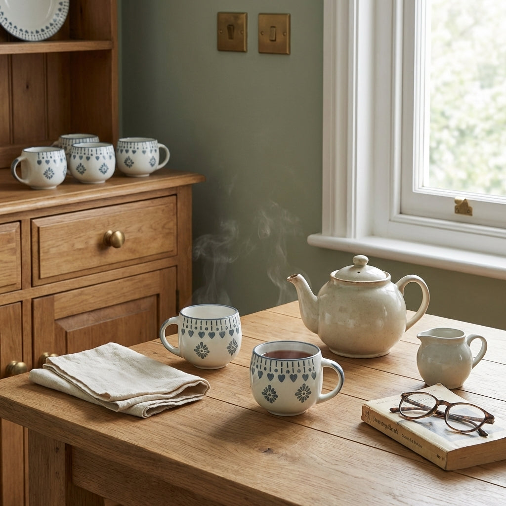White Ceramic Tea Cups, Pack of 6, Classic Round Design