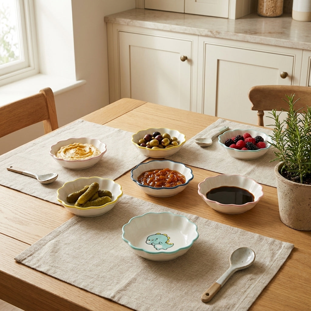 Ceramic Mini Dip Bowls Set, Pack of 6, Cute Cartoon Design