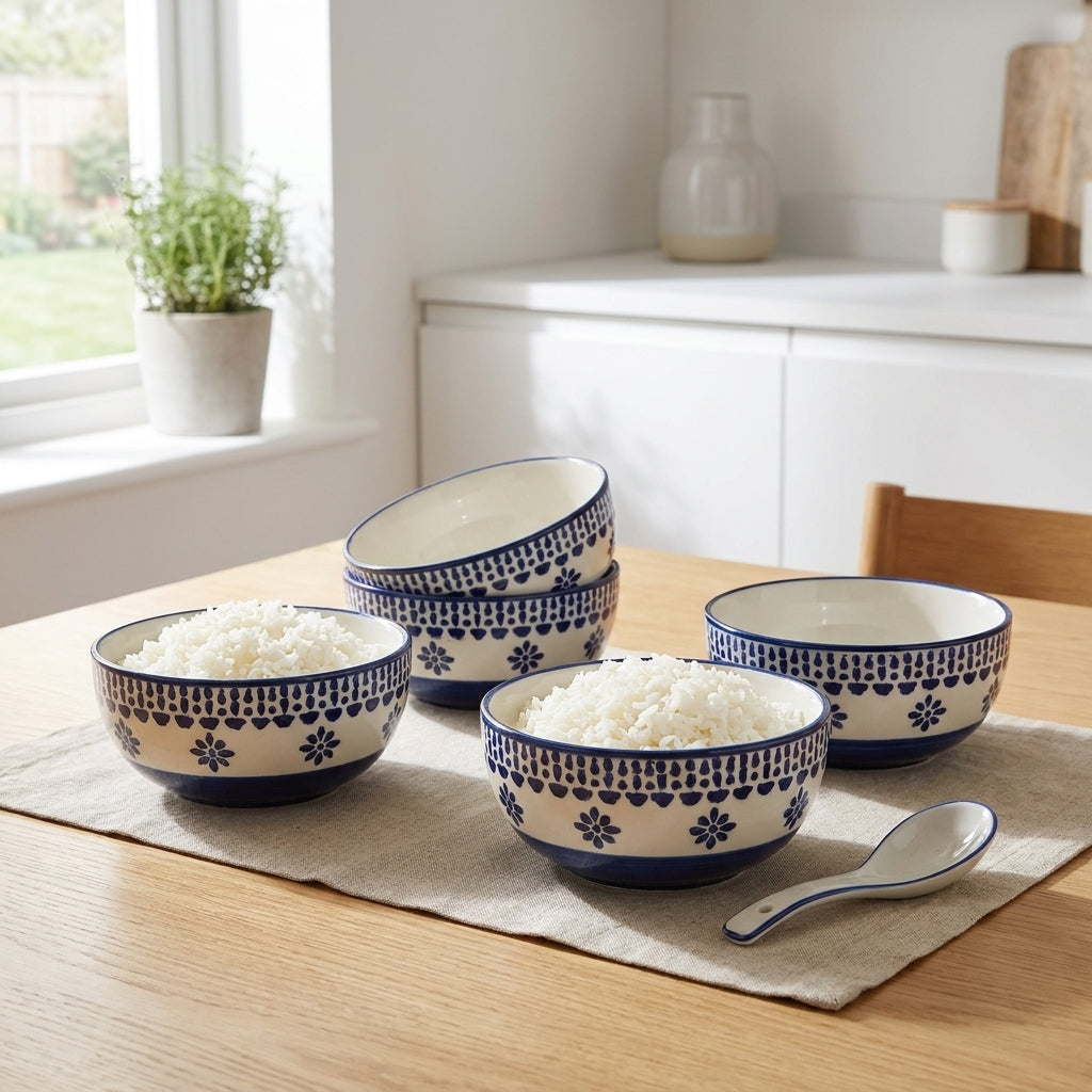 Ceramic Rice Bowl Set, Pack of 4, Microwave Safe