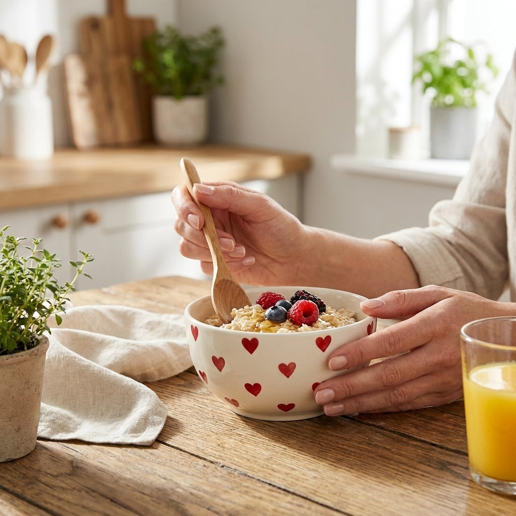 Red Heart Ceramic Breakfast Bowl, Pack of 1, Red Heart Pattern
