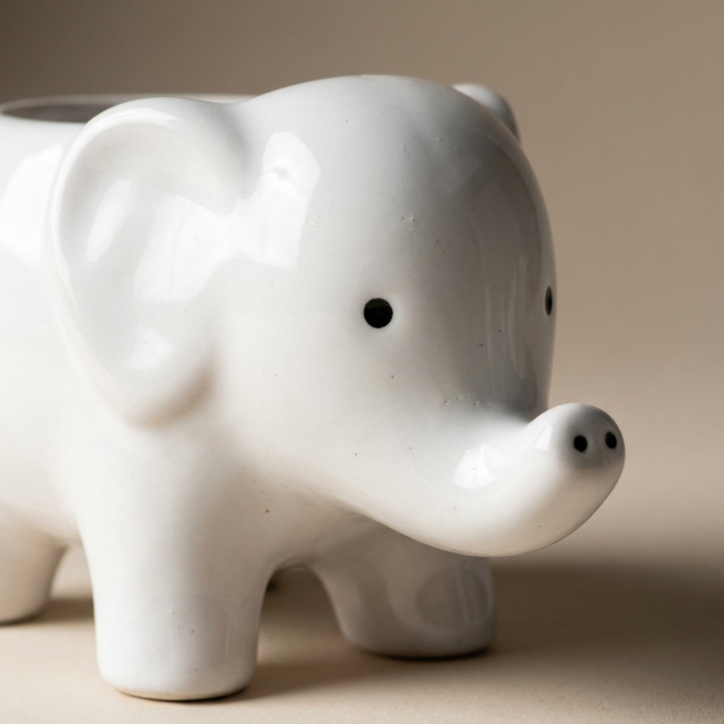 Ceramic Baby Elephant Indoor Planter Pot, Pack of 1, Handcrafted Oval Design