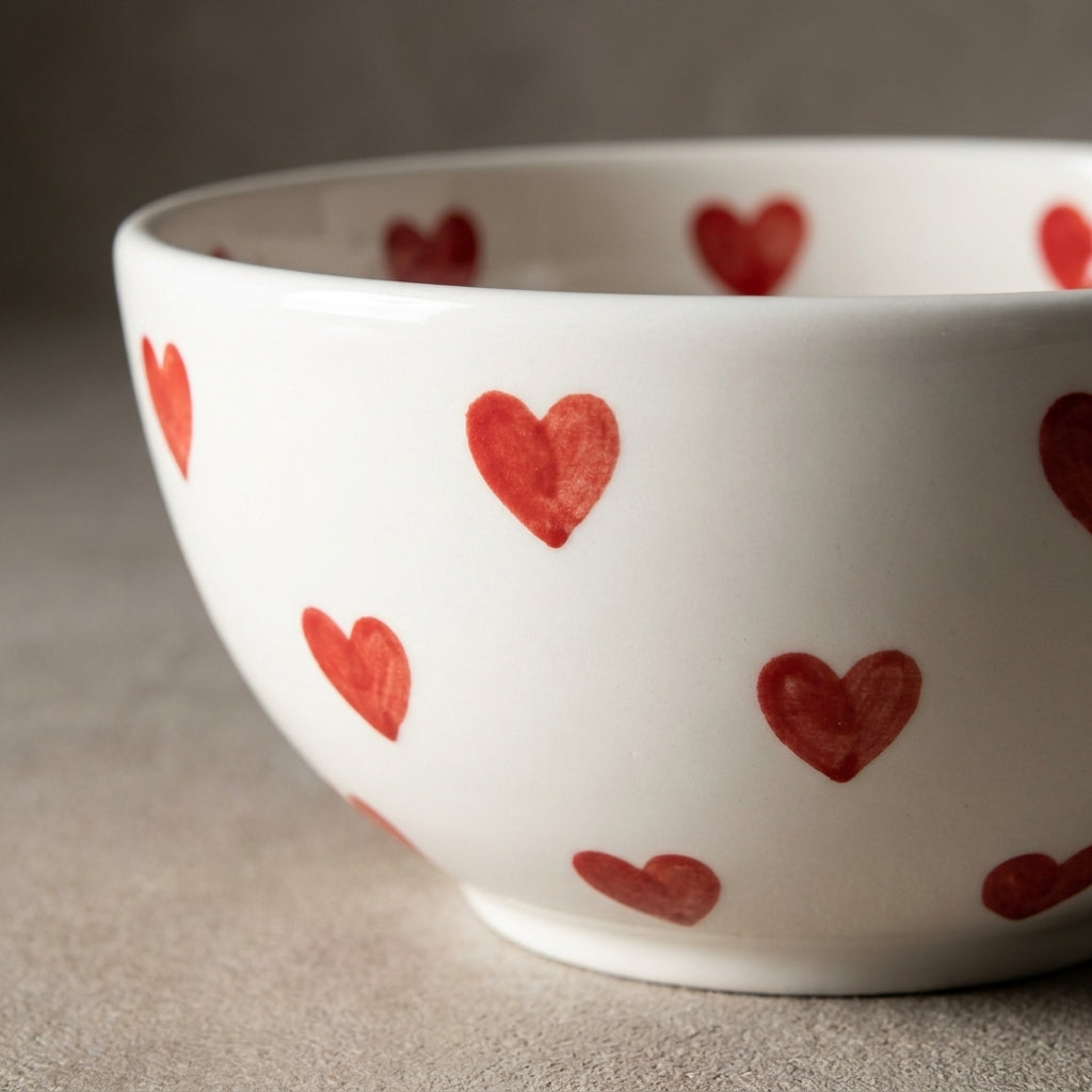 Red Heart Ceramic Breakfast Bowl, Pack of 1, Red Heart Pattern