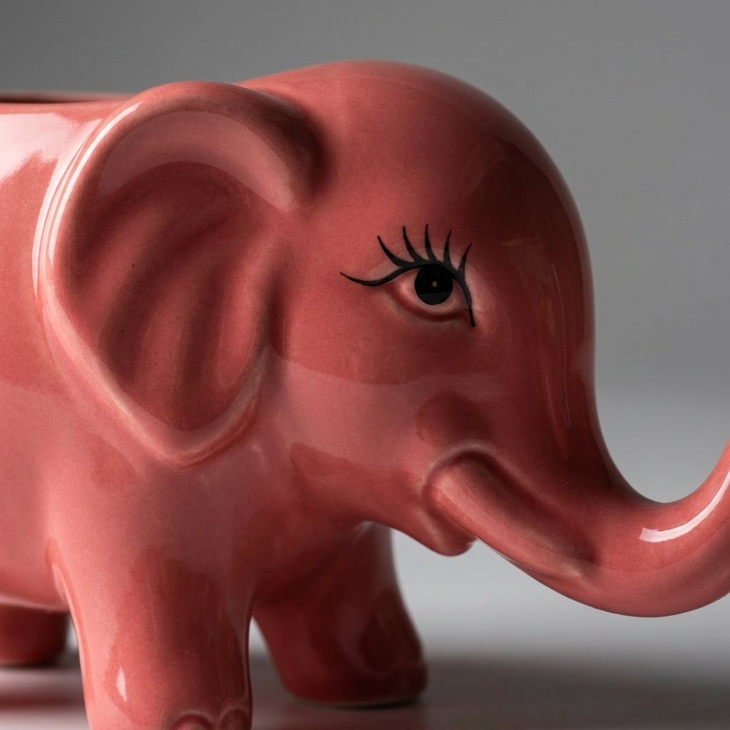 Pink Elephant Ceramic Planter Pot with Drainage, Pack of 1, Small Indoor Desk Garden Decor