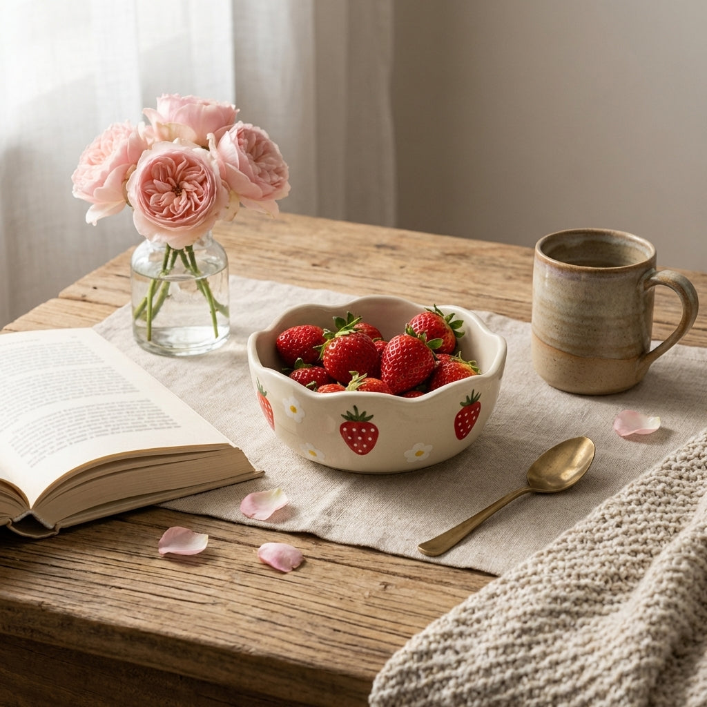 Handmade Ceramic Strawberry Bowl, Pack of 1, Cute Hand Painted Design
