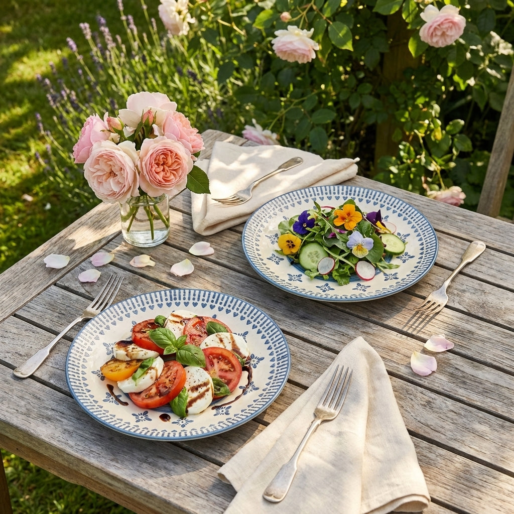 Claybender Ceramic Pasta Salad Plates, Pack of 2, Grey Border White