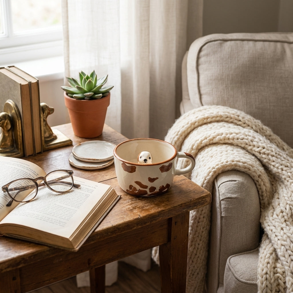 3D Puppy Ceramic Coffee Mug, Pack of 1, Brown White Paw Print