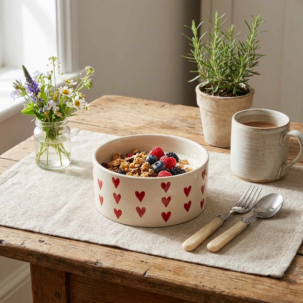 Red Heart Breakfast Bowl, Pack of 1, Classic Red Heart Design
