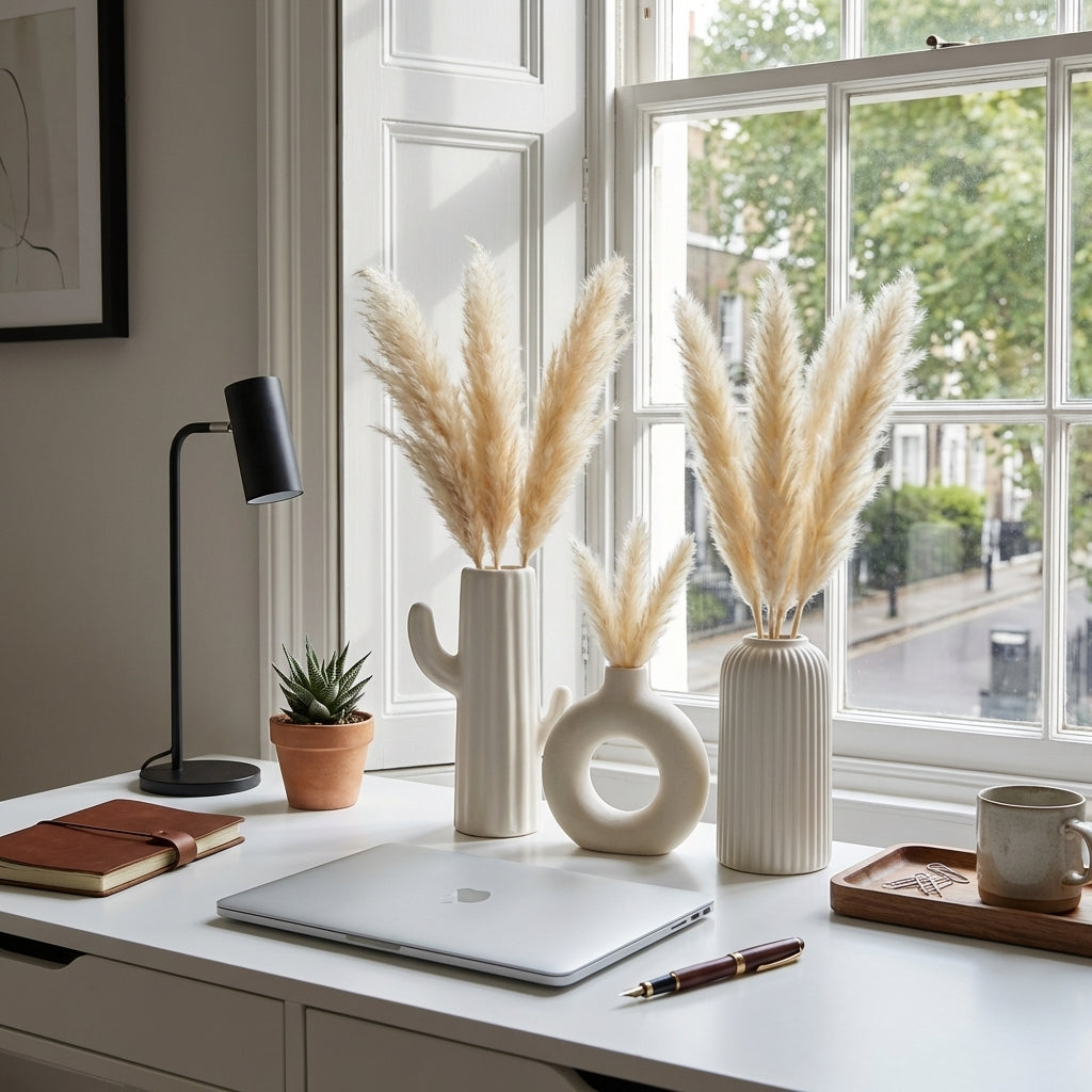 Premium Ceramic Vase Set, Pack of 3, Modern White Decorative Collection