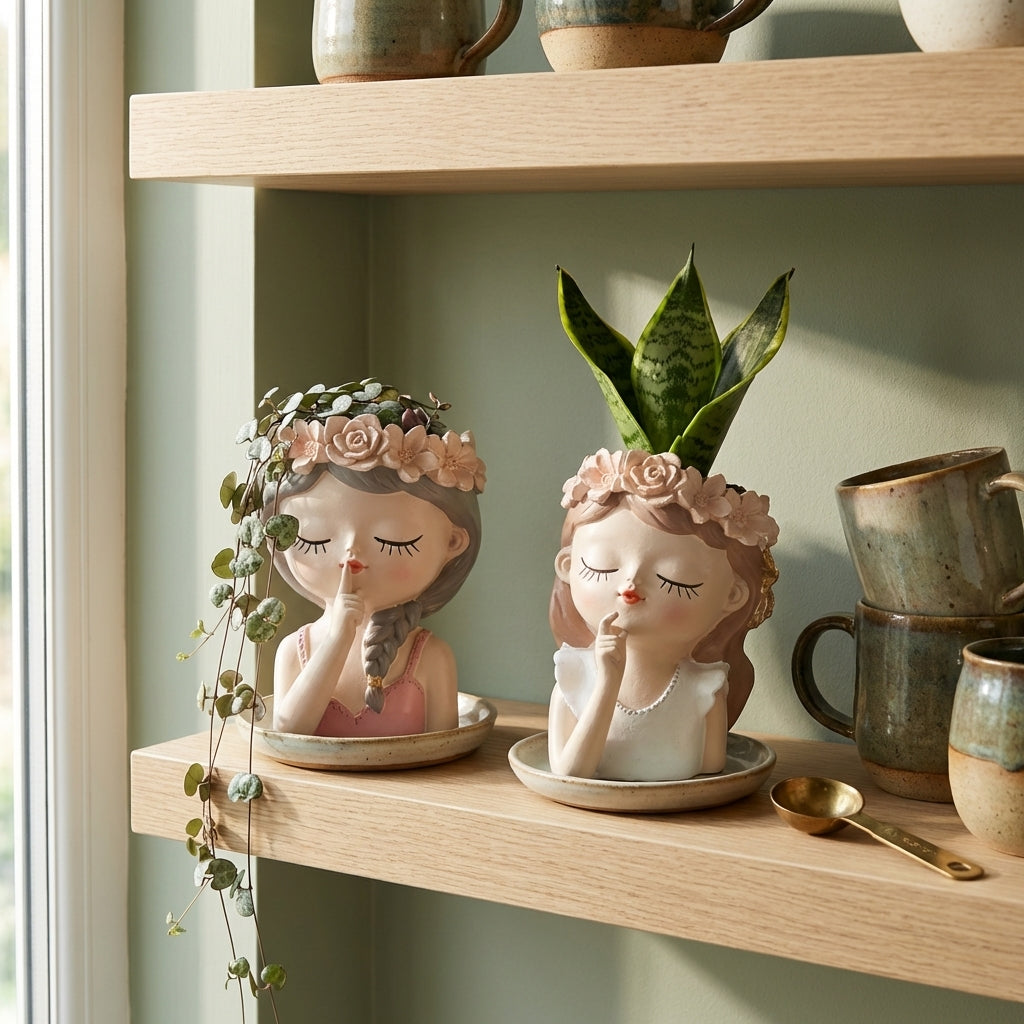 cute plant pots uk Cute Cartoon Head Planters, Pack of 2, Mini Succulent Pots With Draina – Frebah