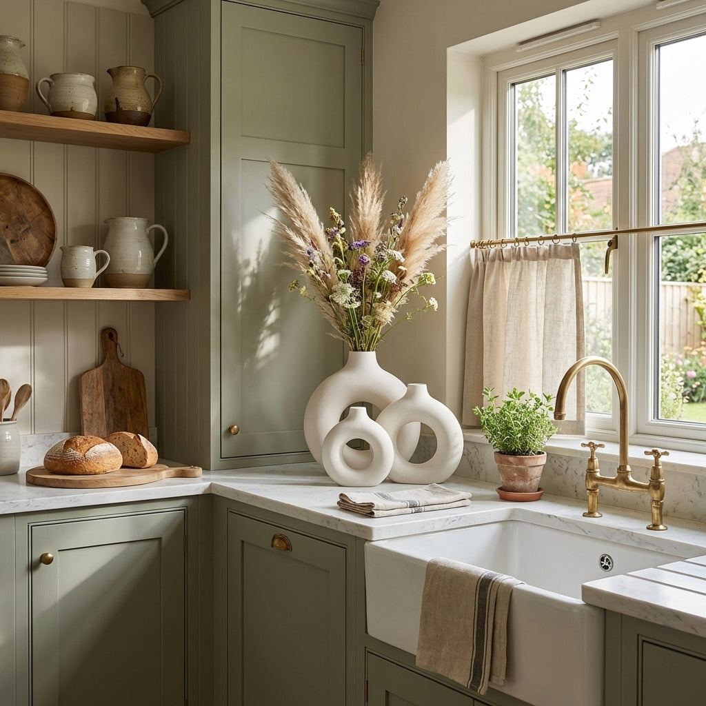 Greennest Modern Ceramic Donut Vase Set, Pack of 3, White Glazed Decorative