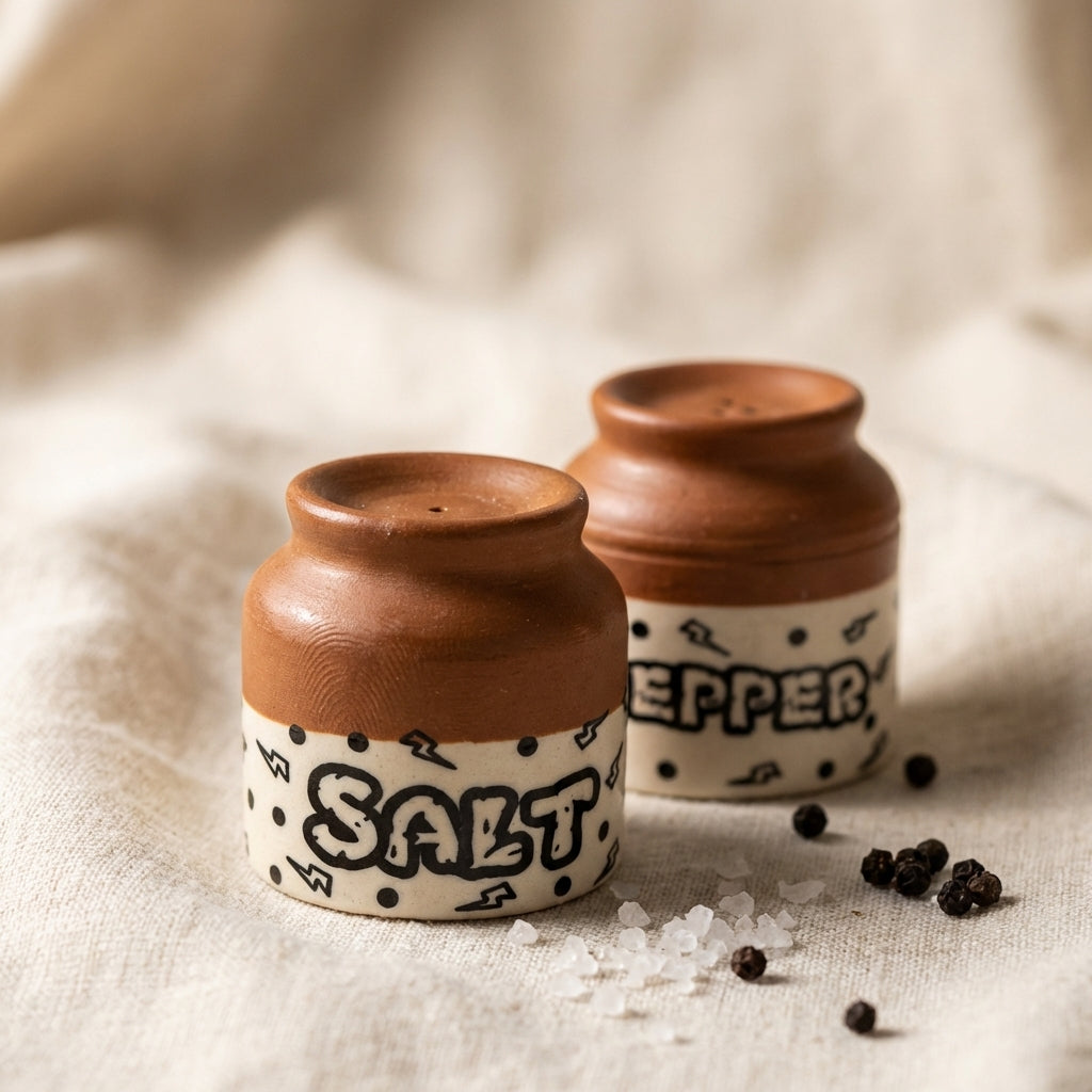 Dives Clay Ceramic Salt Pepper Shakers, Pack of 2, Handcrafted Kitchen Dining Set