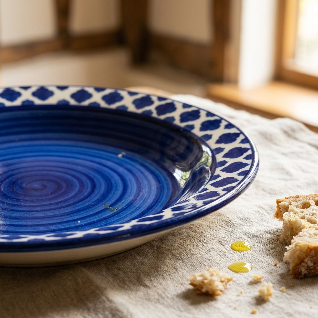Claybender's Ceramic Dinner Plates, Pack of 2, Blue Border White