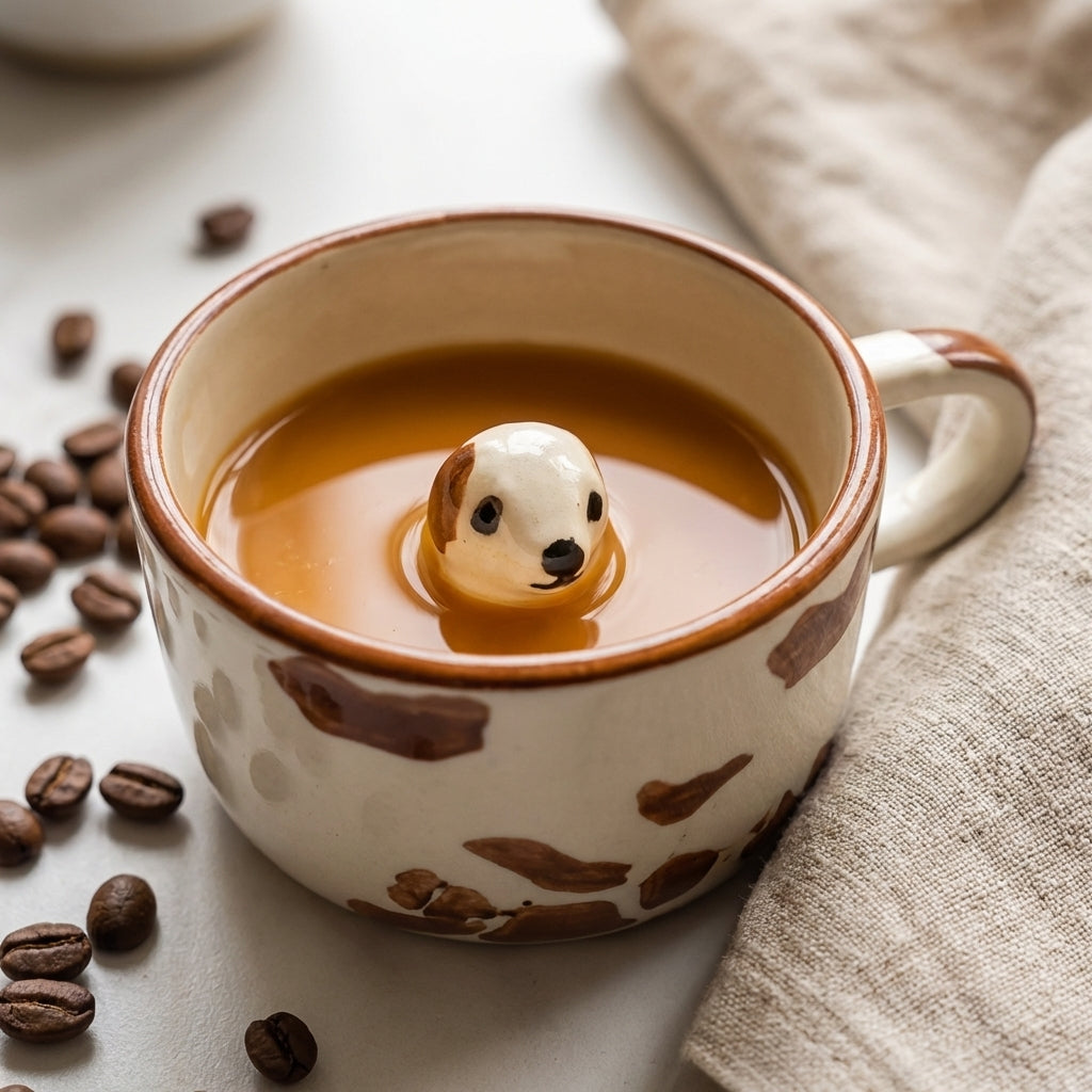 3D Puppy Ceramic Coffee Mug, Pack of 1, Brown White Paw Print