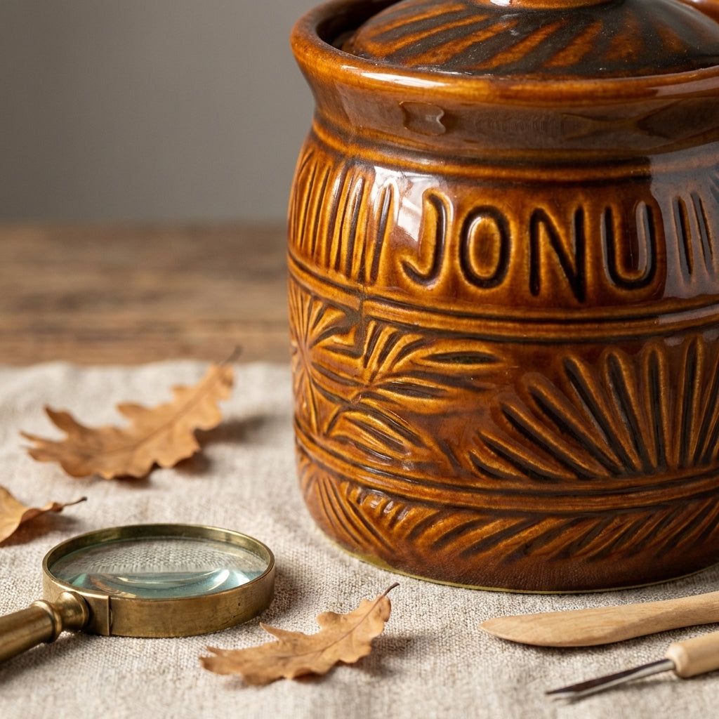 Ceramic Brown Pickle Jar With Lid, Pack of 1, Elegant Leaf Design