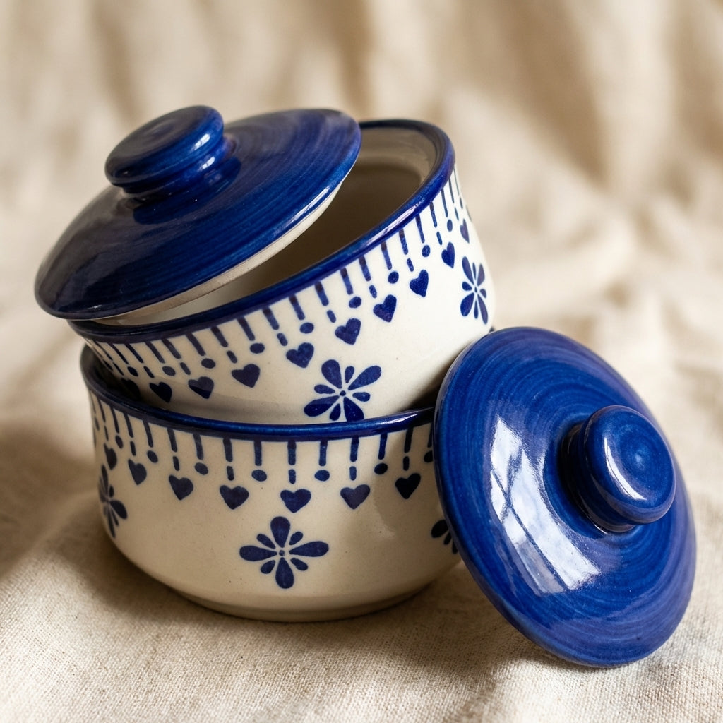 Ceramic Bowl Set With Lids, Pack of 2, Microwave Safe