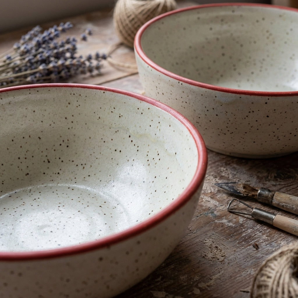 Rustic Speckled Ceramic Bowl Set, Pack of 2, Matte Finish