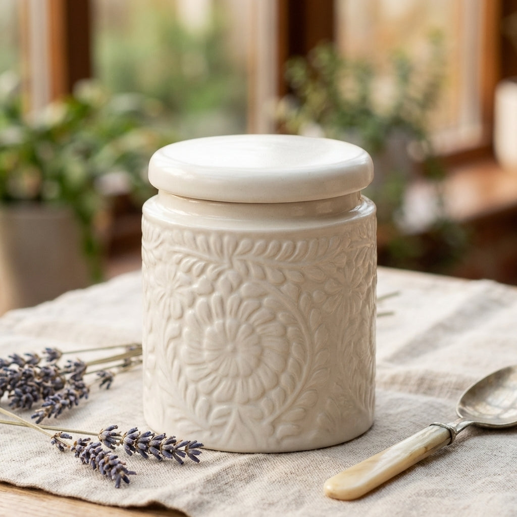 Dives Clay Ceramic Storage Jars, Pack of 2, White