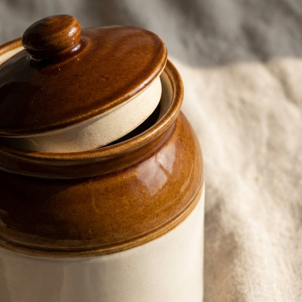 Traditional Ceramic Pickle Jar, Pack of 1, Brown White Kitchen Storage Container 1kg