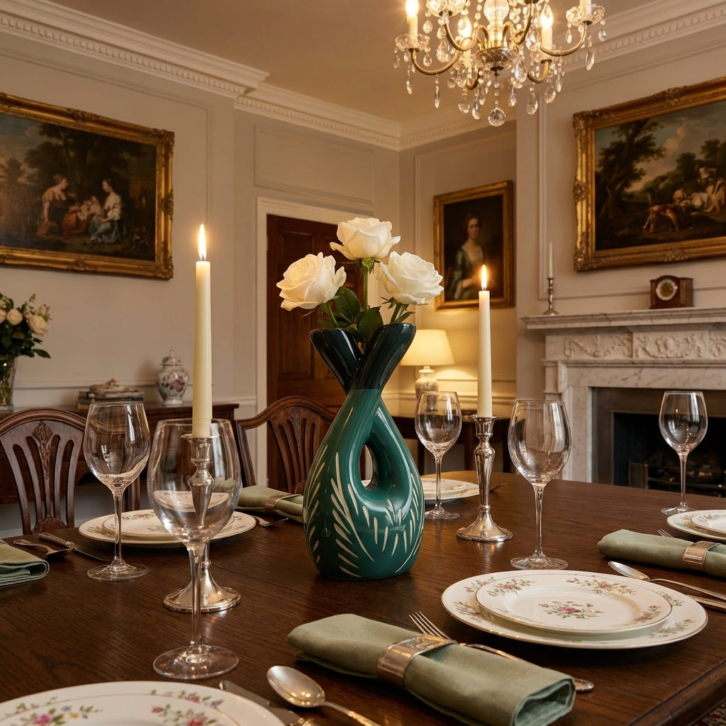 Designer Ceramic Bottle Vase, Pack of 1, Green Elegant Home Decor Showpiece for Any Room