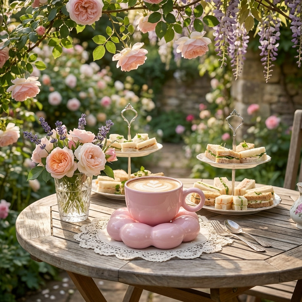 Pink Ceramic Bubble Cup And Saucer Set, Pack Of 1, Modern Sculptural Design