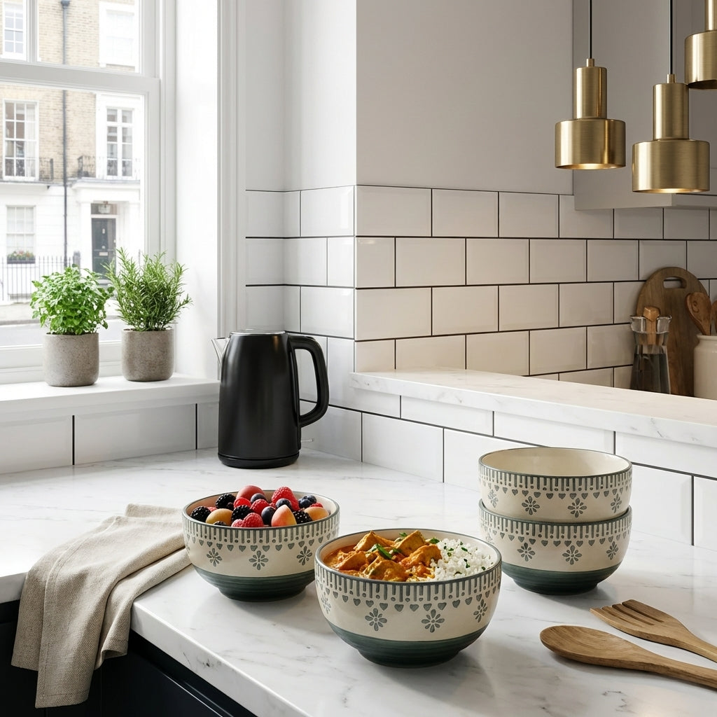 Premium Ceramic Serving Bowls, Pack of 4, Designer Printed