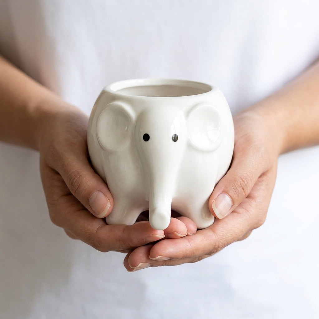 Ceramic Baby Elephant Indoor Planter Pot, Pack of 1, Handcrafted Oval Design