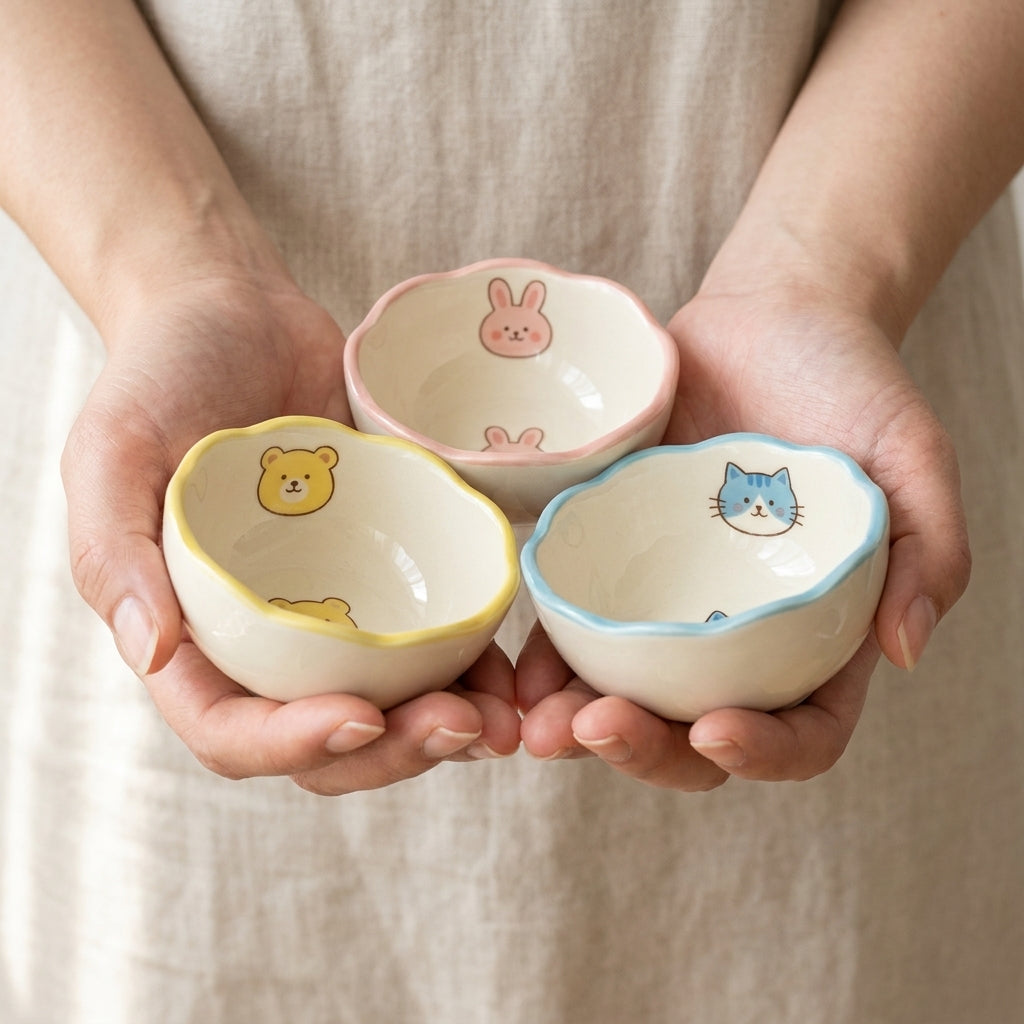 Ceramic Mini Dip Bowls Set, Pack of 6, Cute Cartoon Design