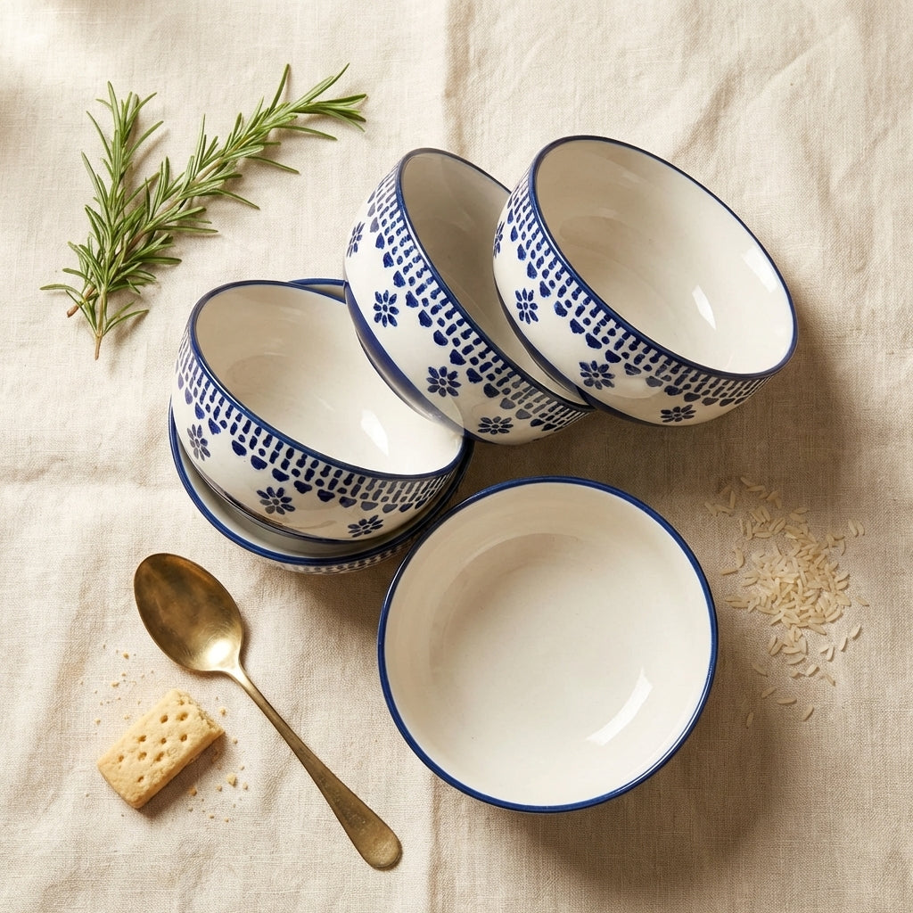 Ceramic Rice Bowls, Pack of 4, Microwave Safe White