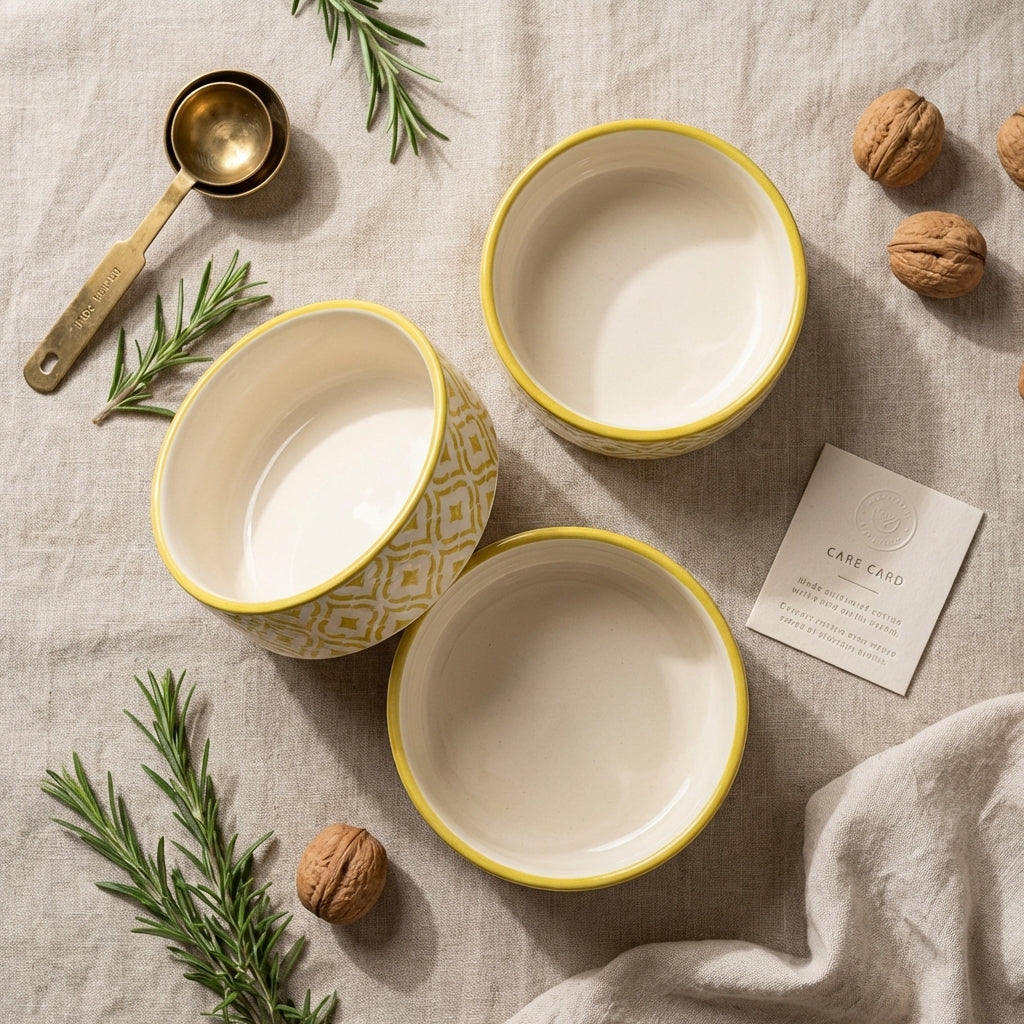 Ceramic Microwave Safe Serving Bowl Set, Pack of 3, Yellow