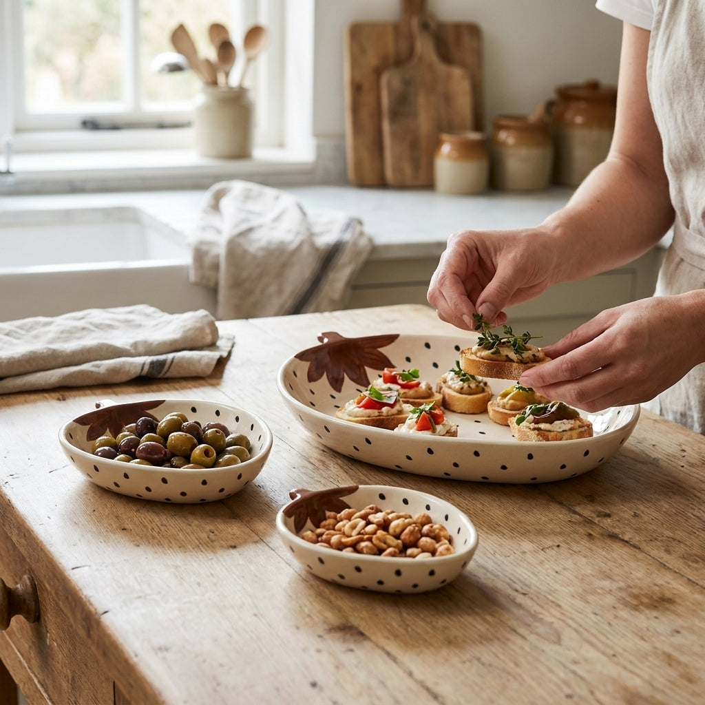 Handcrafted Ceramic Serving Dishes, Pack of 3, Heirloom Style