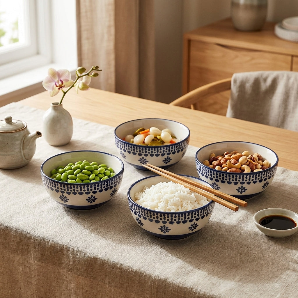 Ceramic Rice Bowl Set, Pack of 4, Microwave Safe