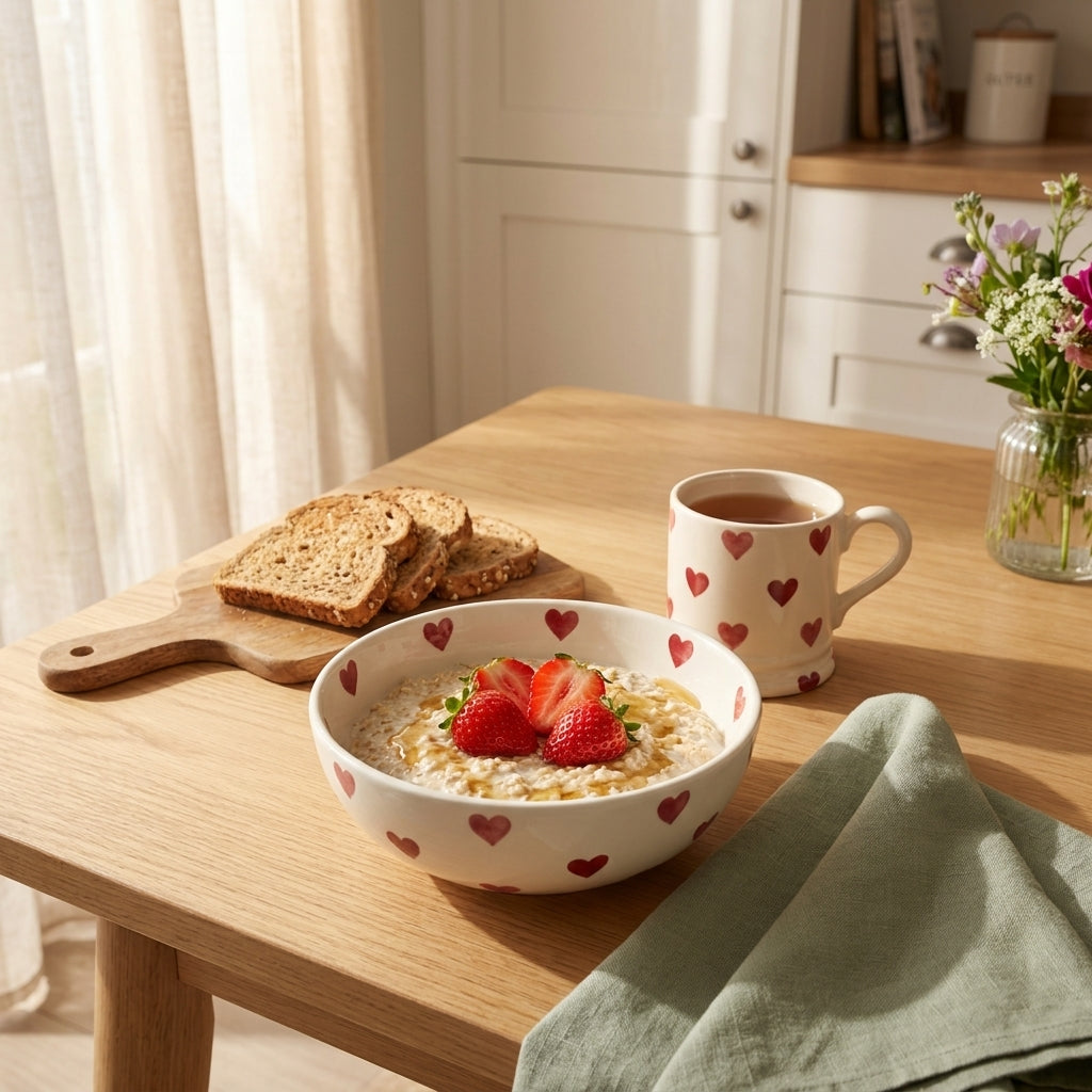 Red Heart Ceramic Breakfast Bowl, Pack of 1, Red Heart Pattern