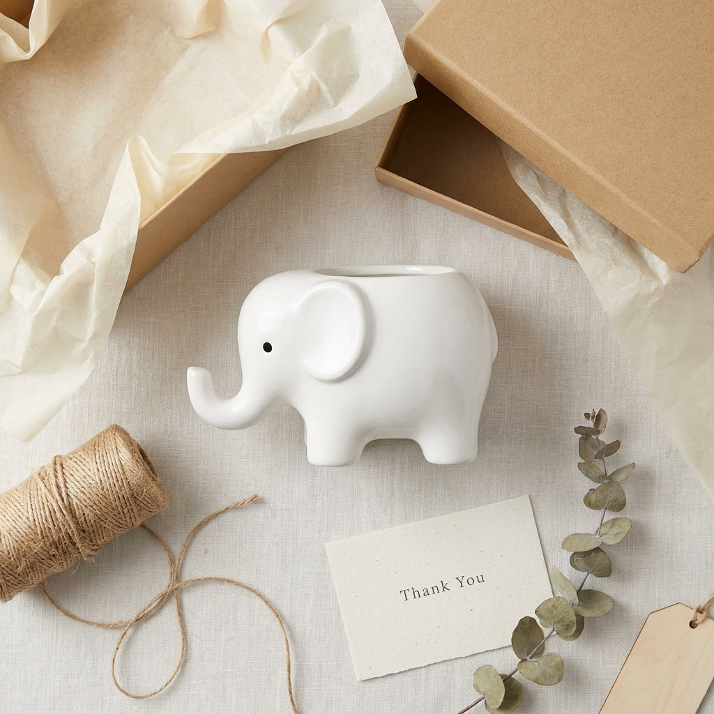 Ceramic Baby Elephant Indoor Planter Pot, Pack of 1, Handcrafted Oval Design
