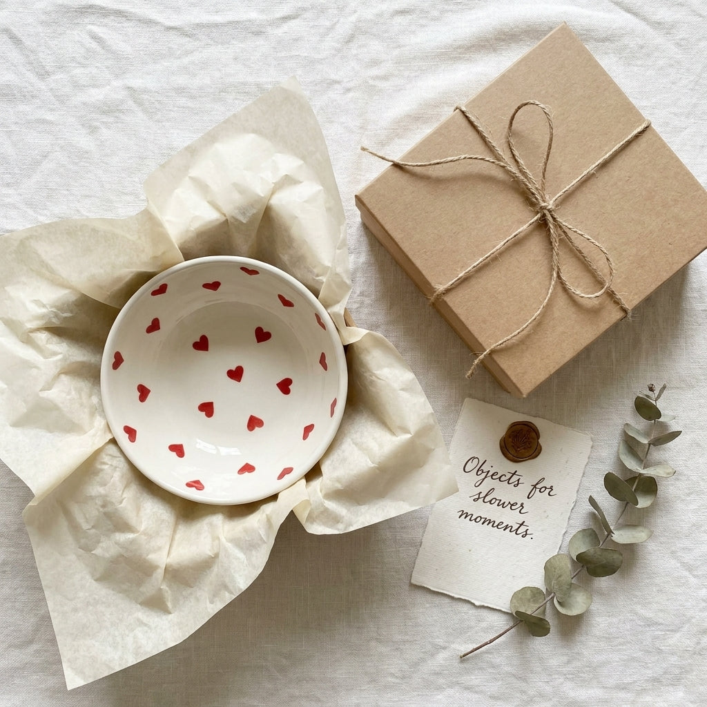 Red Heart Ceramic Breakfast Bowl, Pack of 1, Red Heart Pattern